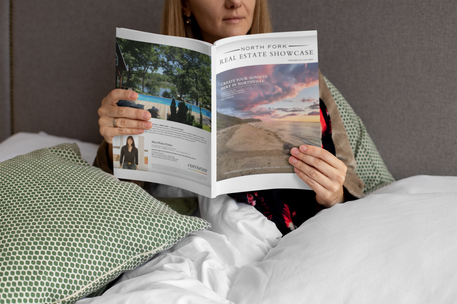 magazine mockup featuring a woman reading in bed 31644 1 | Sheri Winter Parker — North Fork Real Estate